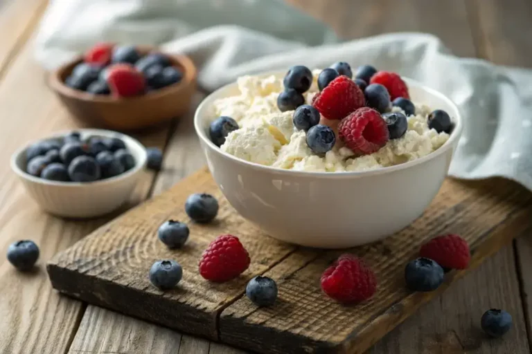 A bowl of naturally delicious cottage cheese with fresh berries.