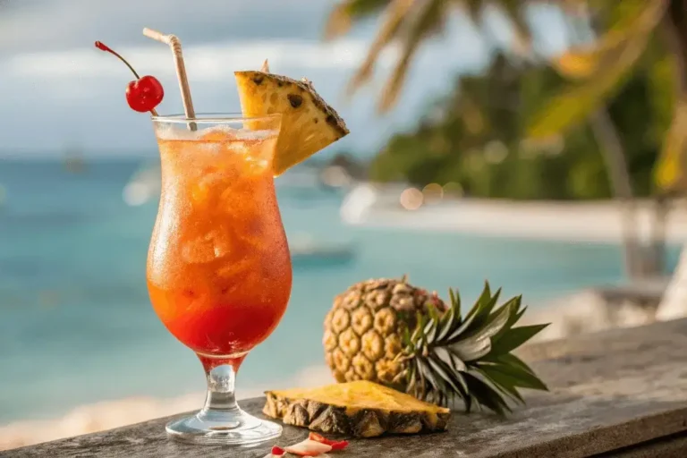 A refreshing Bahama Mama recipe cocktail in a tall glass.