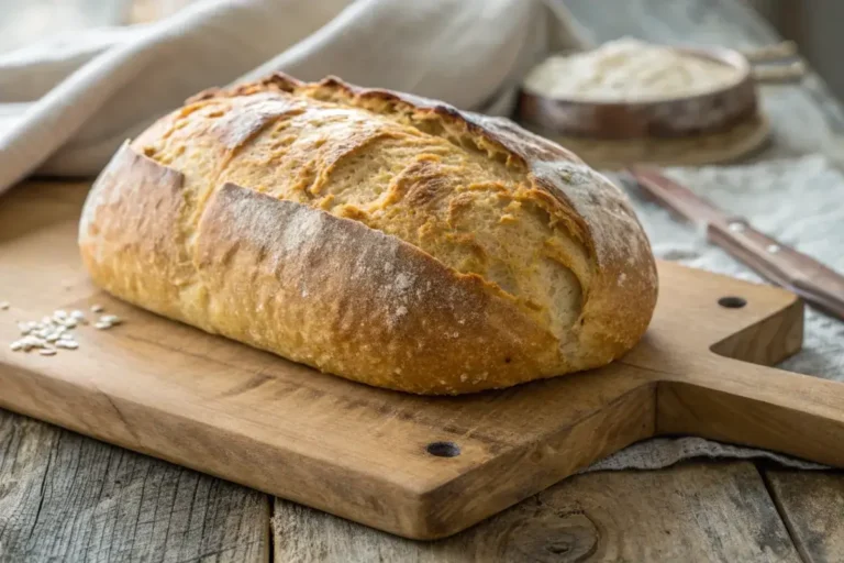 Artisan Italian bread loaf on a wooden board.