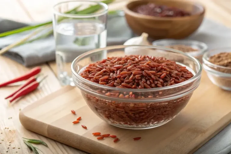 Soaked red rice before cooking