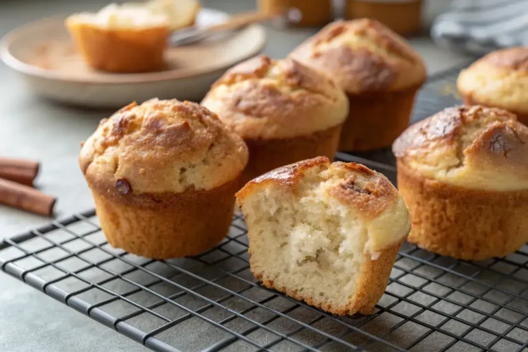 Delicious naturally moist muffins on a cooling rack. Title: Freshly Baked Moist Muffins