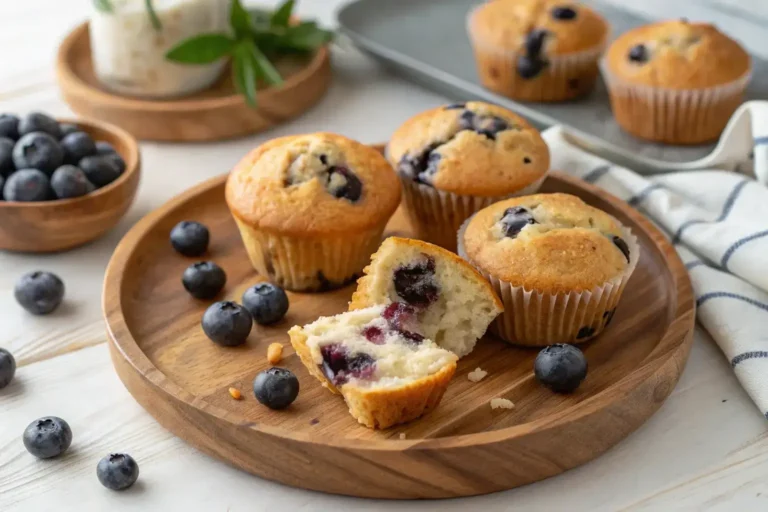 Naturally moist blueberry muffins on a plate