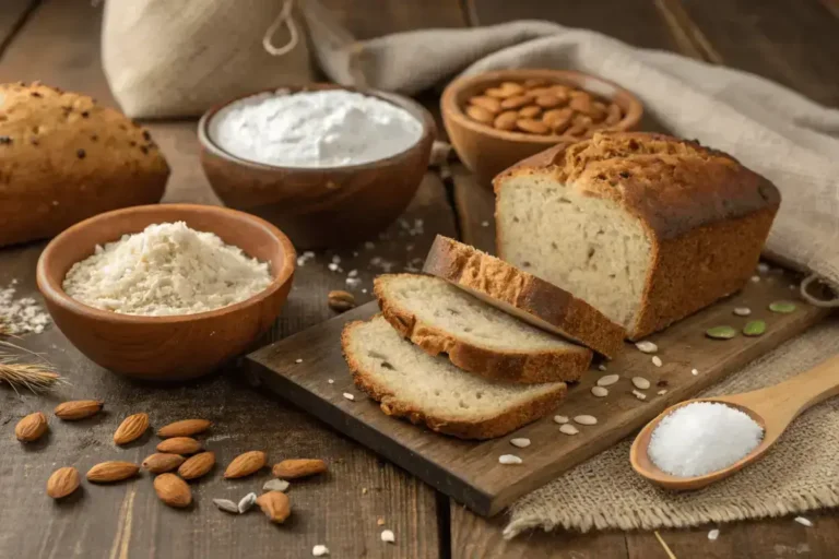 Naturally Gluten-Free Breads on a wooden table.