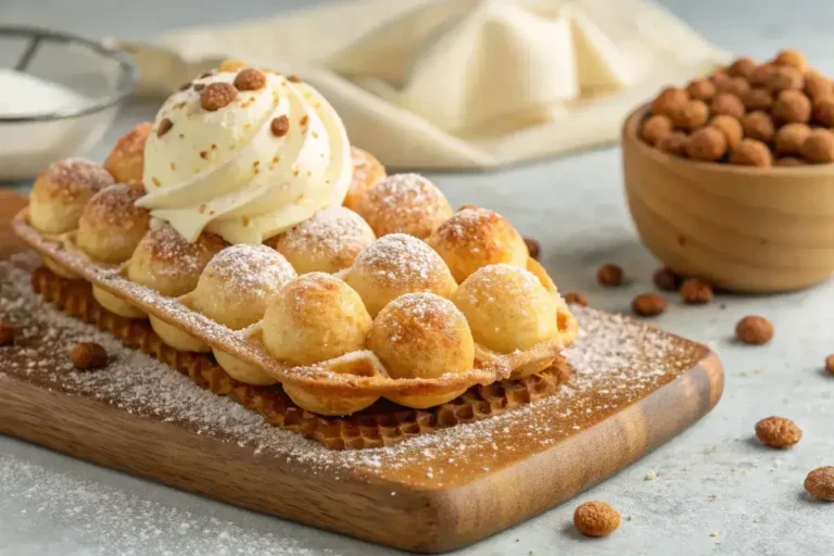 Delicious bubble waffle with ice cream