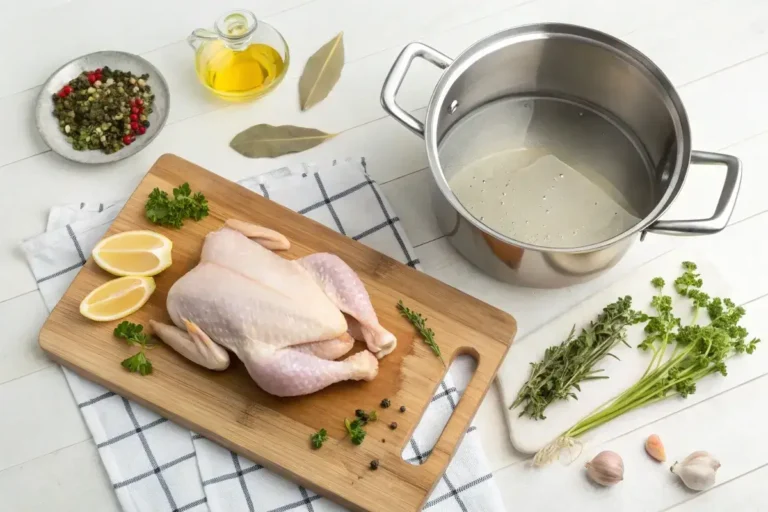 Perfectly boiled chicken breast being sliced on a cutting board shows how long to boil chicken breast correctly.