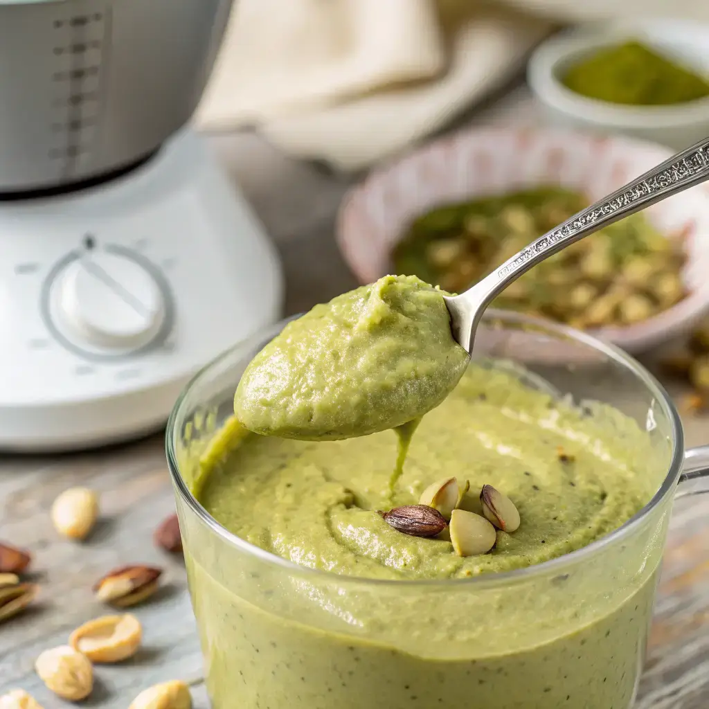 Creamy homemade pistachio paste texture